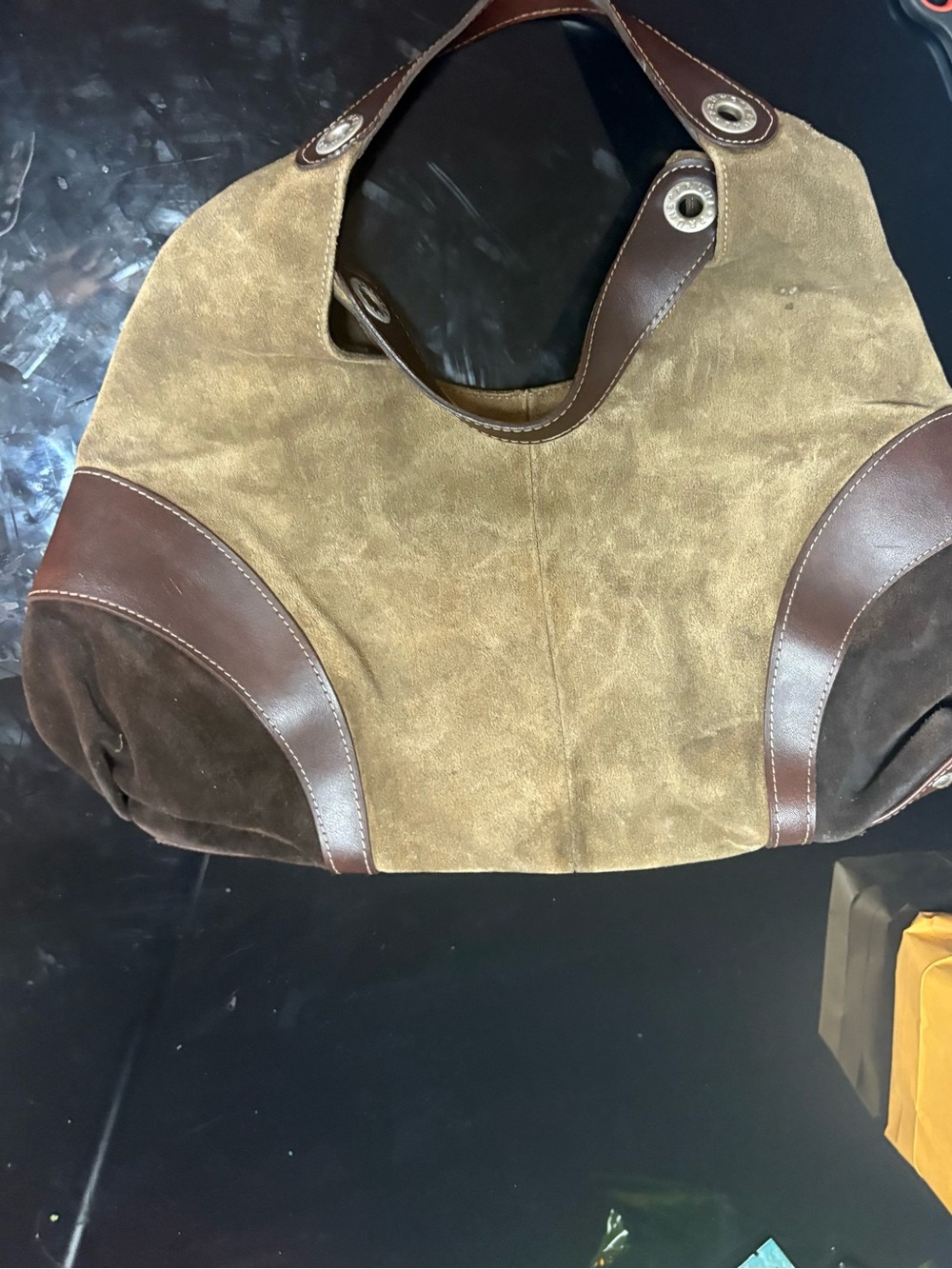 Prune Brown Suede and Leather Hobo Bag